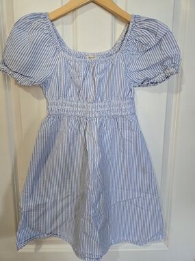 Crewcuts By J. Crew Blue & White Striped Puff-Sleeve Cotton Dress, Girls 8